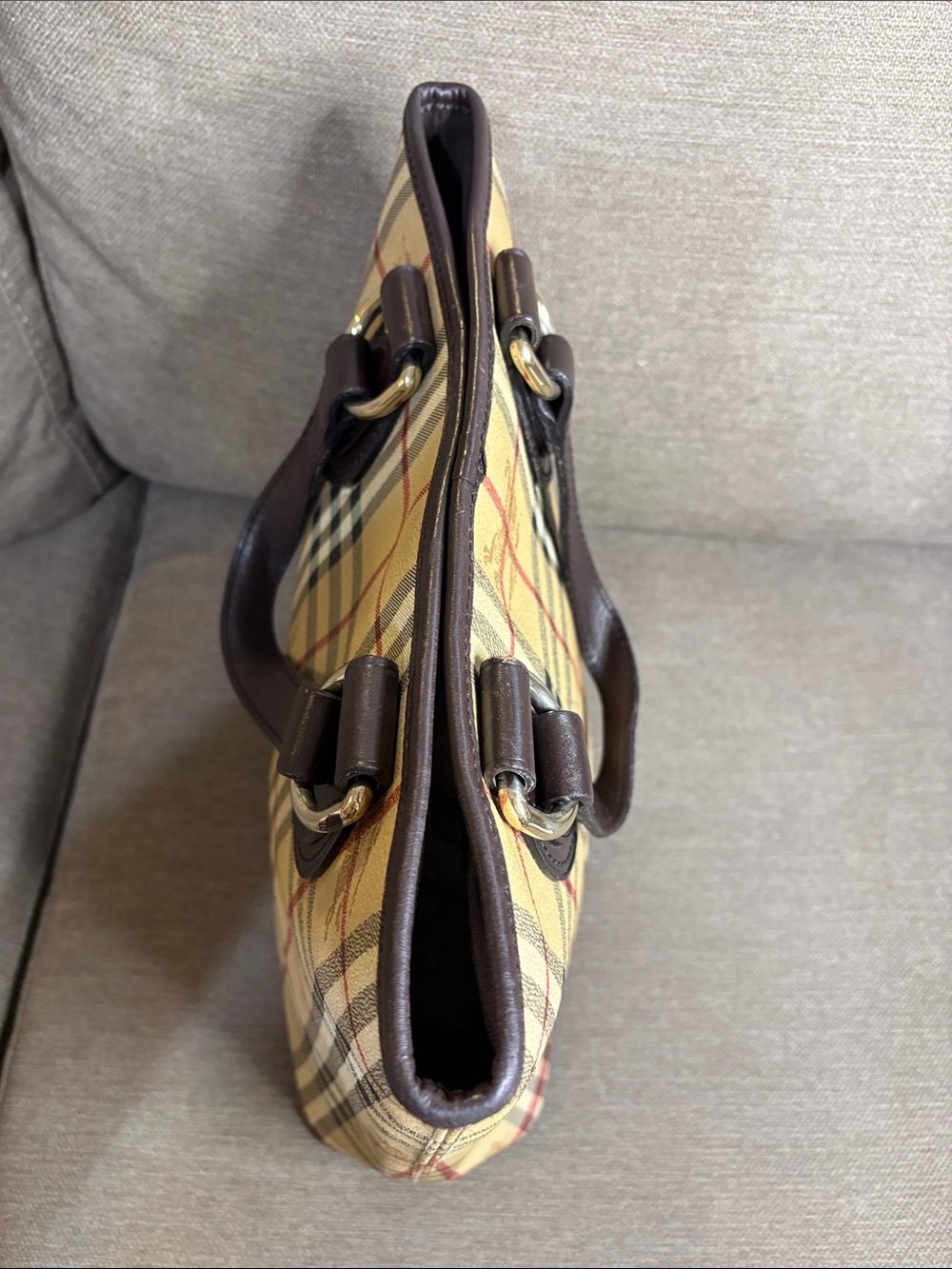 Burberry Vintage Small Haymarket Check Tote Brown Leather Trim with COA - Picture 6 of 15